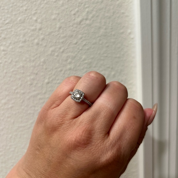 Halo 1.45 Carat SI1/F Cushion Cut Diamond Engagement Ring White Gold Treated - Picture 5 of 11